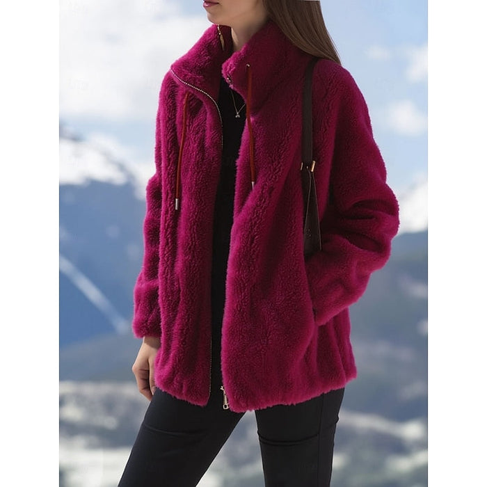 Marnie | Women's Zip Up Coat with Stand Collar and Plush Lining