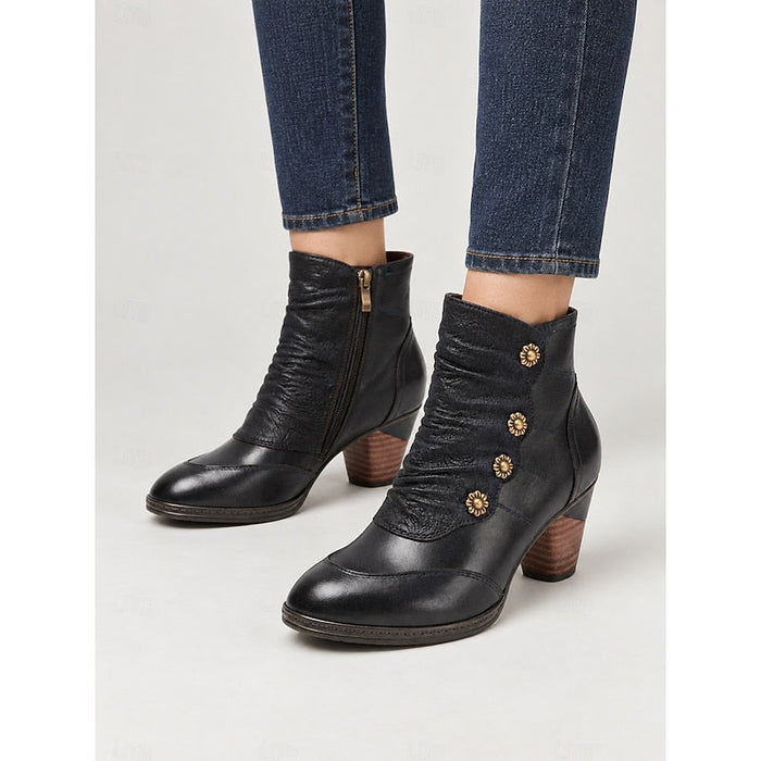 Maisie | Women's Ankle Boots with Ruched Finish and Button Detail