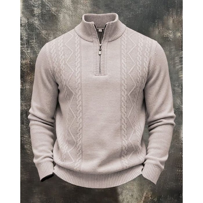 Colby | Textured Quarter-Zip Sweater in Light Grey