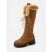 Brenna | Women's Knee High Boots with Fur Cuff and Lace Up Front