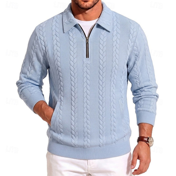 Gordon | Men's Quarter Zip Polo Jumper with Textured Knit and Soft Feel