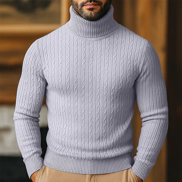 Hollis | Cable-Knit Roll Neck Jumper in Grey