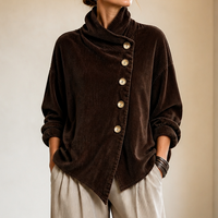 Tina | Women's Corduroy Jacket with Funnel Collar and Curved Hem