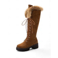 Brenna | Women's Knee High Boots with Fur Cuff and Lace Up Front