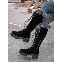 Brenna | Women's Knee High Boots with Fur Cuff and Lace Up Front