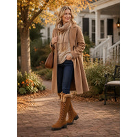 Brenna | Women's Knee High Boots with Fur Cuff and Lace Up Front
