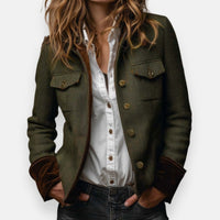 Florence | Women's Military Jacket with Herringbone Weave and Gold Buttons