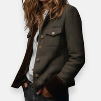 Florence | Women's Military Jacket with Herringbone Weave and Gold Buttons