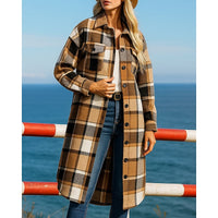 Noreen | Longline Checked Coat in Khaki