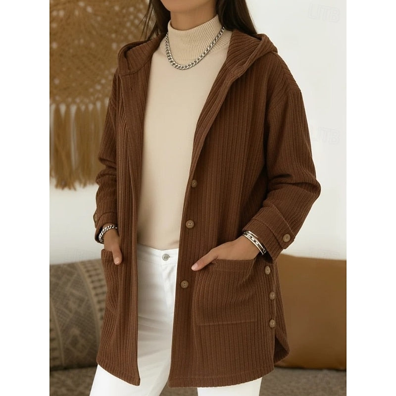 Sylvia | Hooded Longline Coat in Coffee
