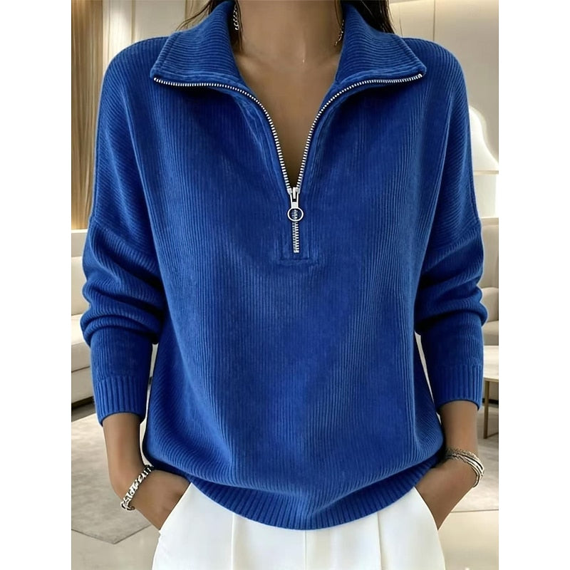 Isla | Women's Half Zip Pullover with Stand Collar and Ribbed Texture