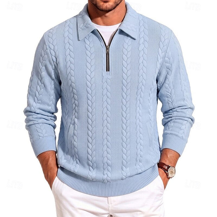 Gordon | Men's Quarter Zip Polo Jumper with Textured Knit and Soft Feel